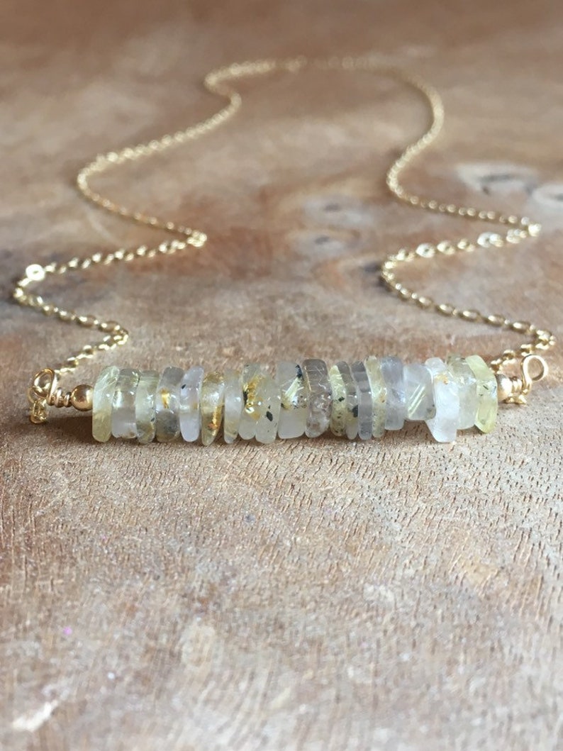 Golden Rutile Quartz Bar Necklace Gift For Her Crystal Necklace Golden Healer Rutile Quartz Jewelry Healing Necklace