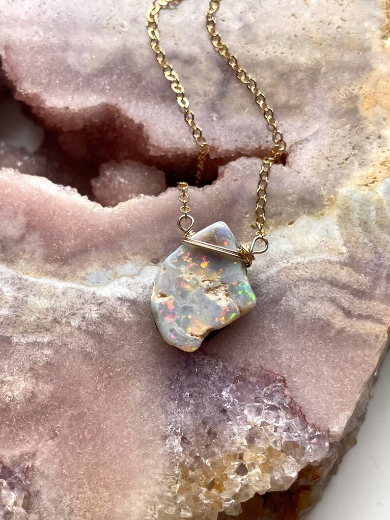 Opal Necklace Raw Opal Necklace October Birthstone Necklace Opal Jewelry Raw Stone Necklace Gift For Mom Raw Opal image 8