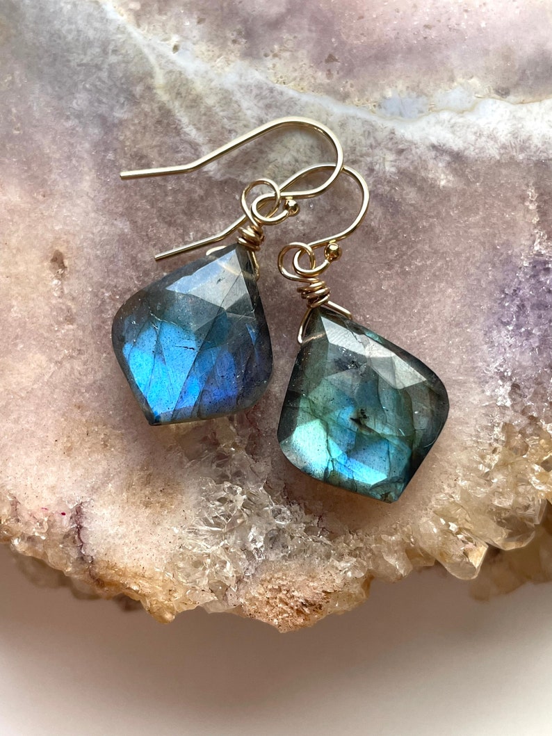 Labradorite Dangle Earrings, Labradorite Earrings Sterling Silver Gold, Labradorite Jewelry, Gift For Women, Gift For Her image 8