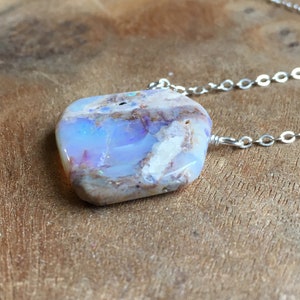 Australian Opal Necklace Silver, Genuine Opal Pendant, Australian Opal, October Birthstone Necklace , Gift For Women, image 3