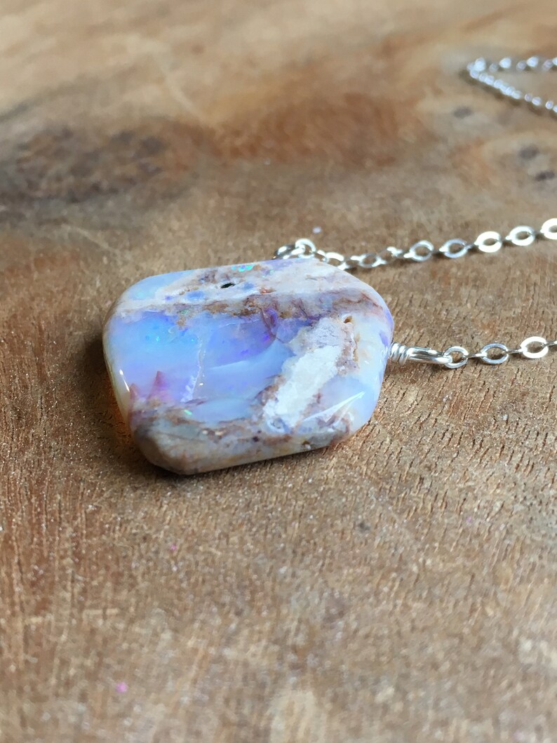 Australian Opal Necklace Silver, Genuine Opal Pendant, Australian Opal, October Birthstone Necklace , Gift For Women, image 3