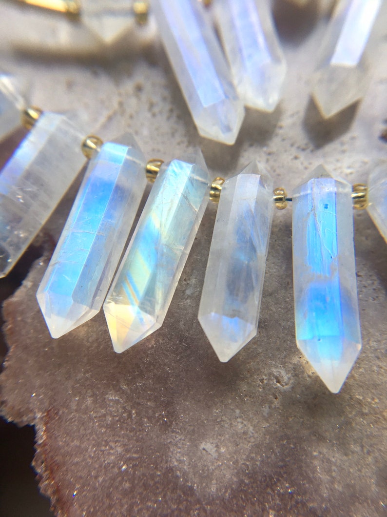 Rainbow Moonstone Necklace Gold or Silver, Crystal Point Necklace, June Birthstone, Gift For Women image 5