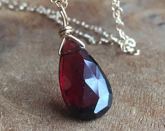 Garnet Pendant Sterling Silver Necklace: January Birthstone Jewelry