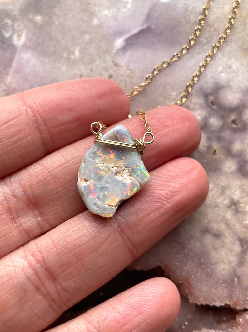 Opal Necklace Raw Opal Necklace October Birthstone Necklace Opal Jewelry Raw Stone Necklace Gift For Mom Raw Opal image 5
