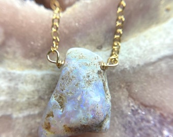 Raw Opal Necklace on Gold Chain - October Birthstone Necklace, Australian Opal Jewelry - Raw Opal Pendant  - Gift For Women