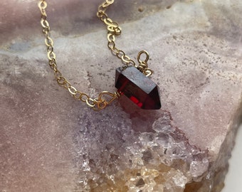 Garnet Point Necklace: Raw Red Crystal, January Birthstone