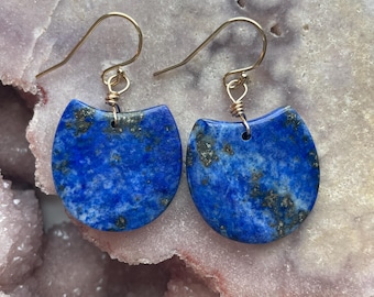 Lapis Lazuli Dangle Earrings: Gold Filled Statement Jewelry