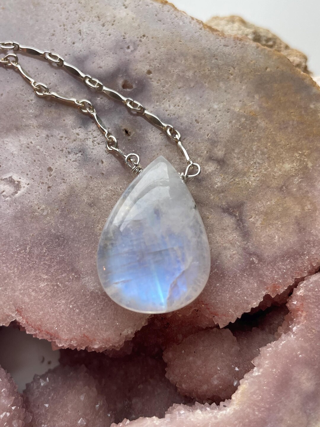 •AEON• rainbow moonstone + sterling silver necklace (16