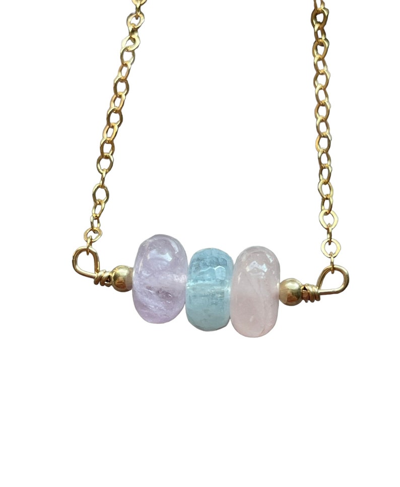Crystal Healing Necklace, Aquamarine Rose Quartz Amethyst Necklace ...