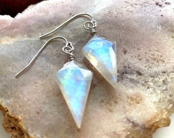 Rainbow Moonstone Earrings, Sterling Silver Moonstone Earrings, June Birthstone, Drop Earrings,, Gift For Women, Gift For Her