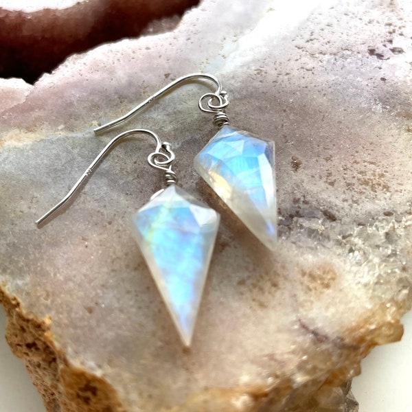 Rainbow Moonstone Earrings, Sterling Silver Moonstone Earrings, June Birthstone, Drop Earrings,, Gift For Women, Gift For Her