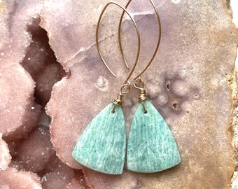 Amazonite Dangle Earrings, Gold Filled Statement Earrings, Crystal Earrings, Gemstone Earrings, Gift For Women