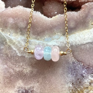 Crystal Healing Necklace, Aquamarine Rose Quartz Amethyst Necklace, Crystal Jewelry, Necklaces For Women