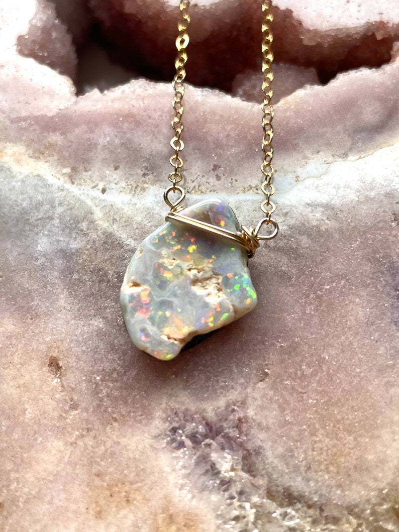 Opal Necklace Raw Opal Necklace October Birthstone Necklace Opal Jewelry Raw Stone Necklace Gift For Mom Raw Opal image 3