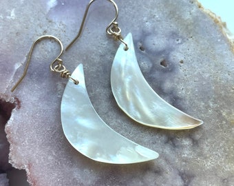 Freshwater Pearl Drop Earrings, Real Mother Of Pearl Earrings, Bohemian Moon Pearl Earrings, Wedding Earrings For Brides Pearl