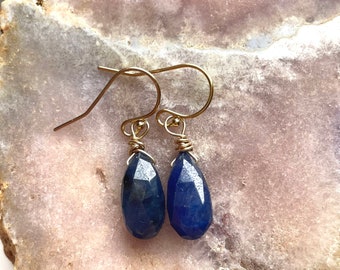 Sapphire Drop Earrings, Dainty Teardrop Earrings, Sapphire Dangle Earrings