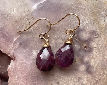 Ruby Drop Earrings Sterling or Gold Filled : July Birthstone Jewelry