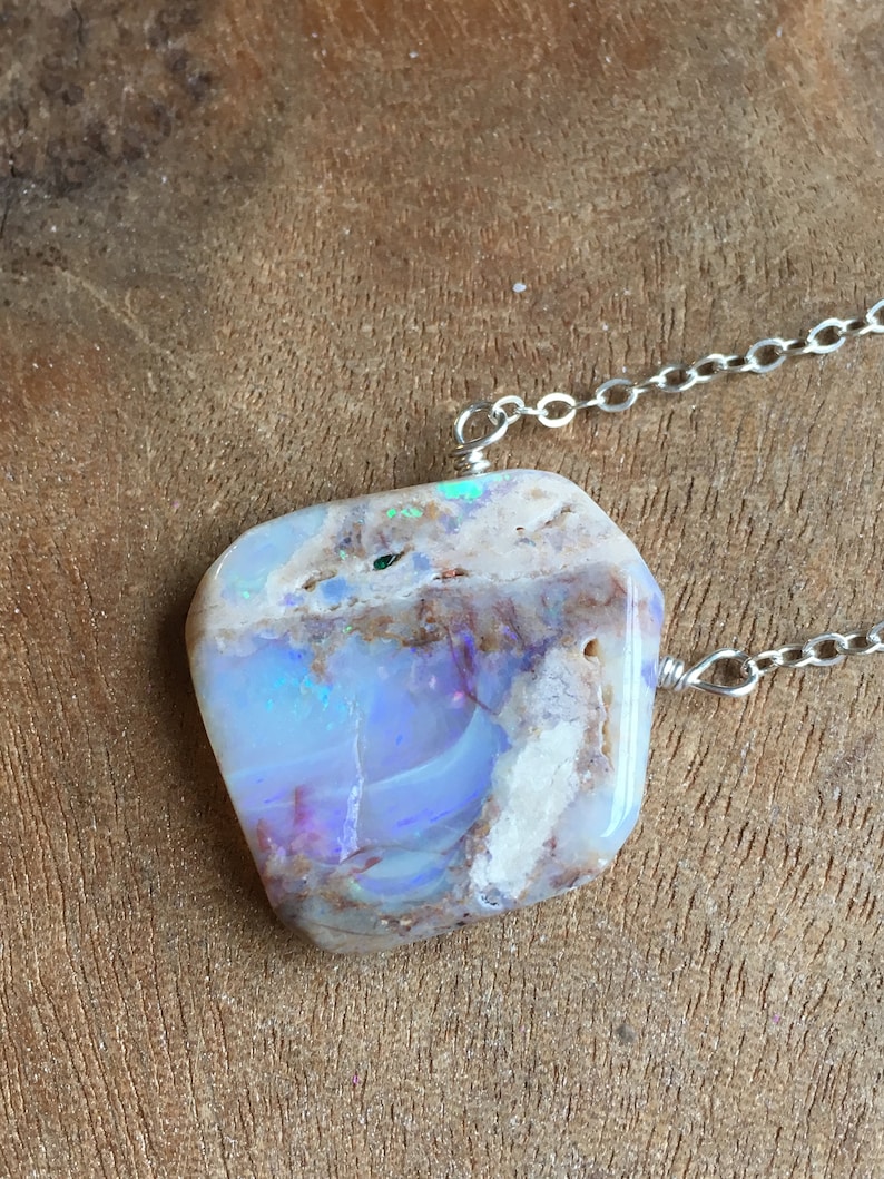 Australian Opal Necklace Silver, Genuine Opal Pendant, Australian Opal, October Birthstone Necklace , Gift For Women, image 9