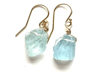 Aquamarine Earrings, Gemstone Earrings, Dangle Earrings, Light Blue Raw Crystal Earrings, Gift For Women, Gift For Her