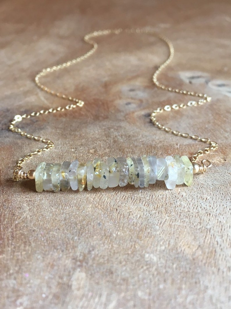 Golden Rutile Quartz Bar Necklace Gift For Her Crystal Necklace Golden Healer Rutile Quartz Jewelry Healing Necklace