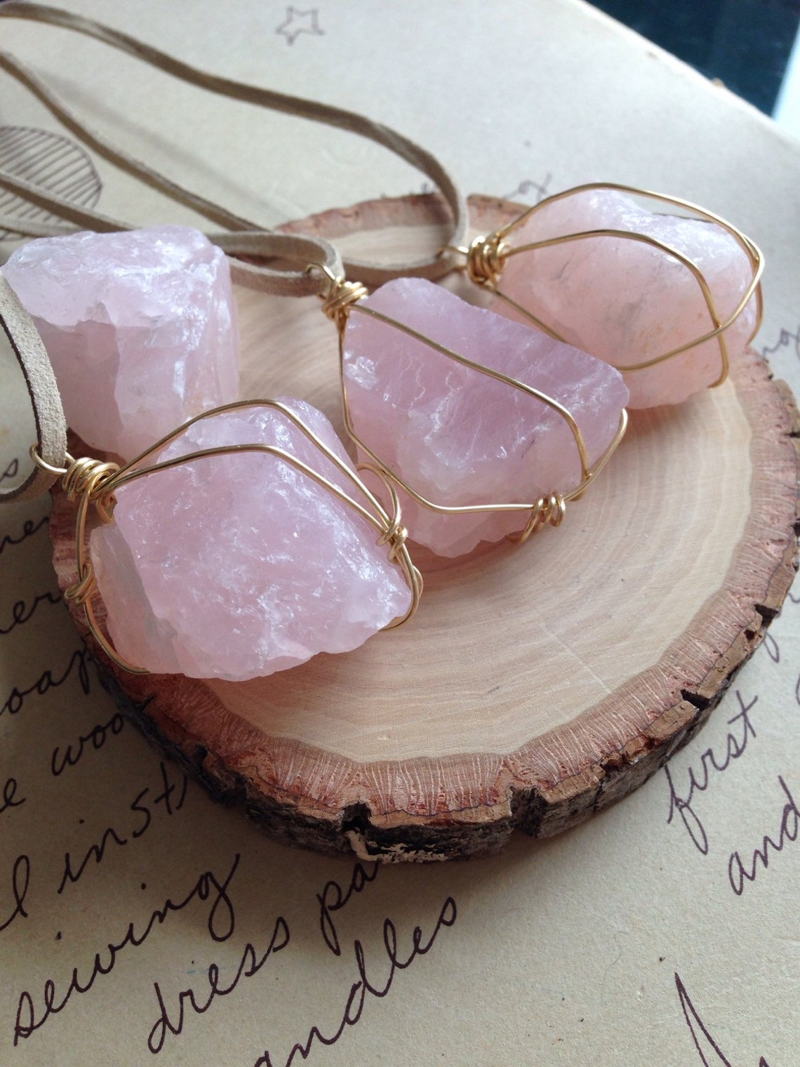 Raw Rose Quartz Necklace Rose Quartz Necklace Raw Crystal Etsy