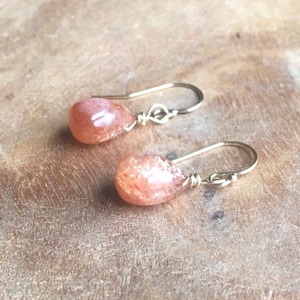 Sunstone Earrings, Drop Earrings, Sunstone Jewelry, Dainty Earrings, Crystal Earrings, Tiny Earrings, Gift For Women