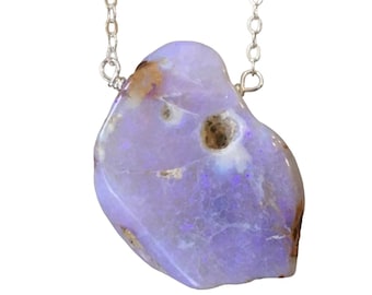 Raw Australian Opal Sterling Silver Necklace: October Birthstone