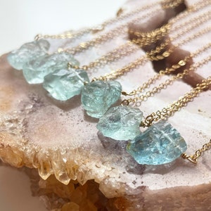 Raw Aquamarine Pendant Necklace, Aqumarine Jewelry, Raw Crystal Necklace, March Birthstone Jewelry