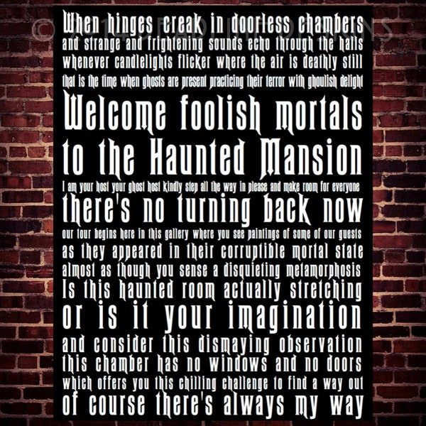 Haunted Mansion Framed Print - Authentic WDW Ride Transcript - Foolish Mortals