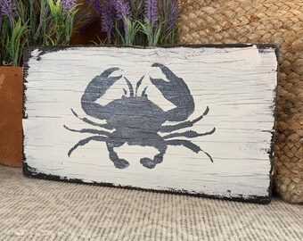 Rustic crab sign, wall art, home decor, beach house decor, beach decor, crab, barn wood, beach sign, crab art 11" x 5.5" READY TO SHIP