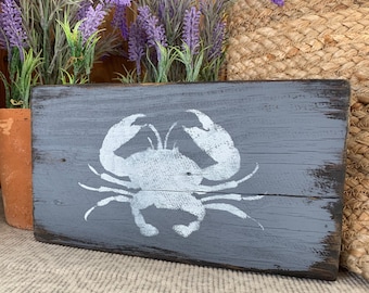 Rustic crab sign, wall art, home decor, beach house decor, beach decor, crab, barn wood, beach sign, crab art 11" x 5.5" READY TO SHIP