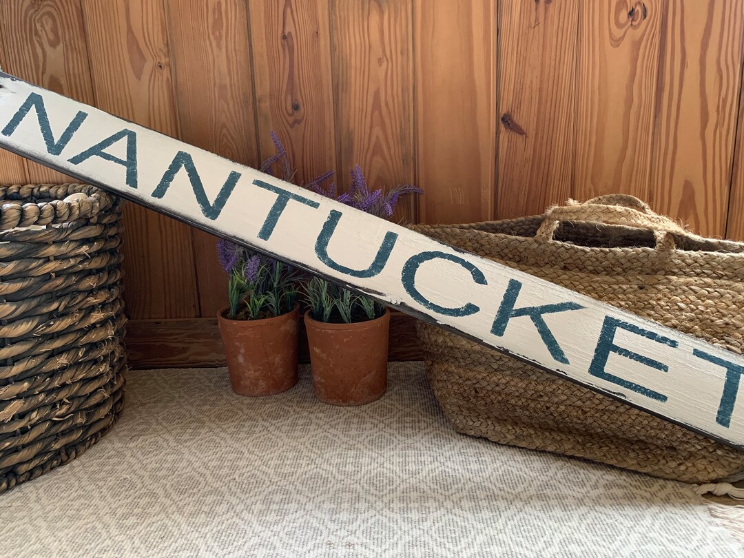 Nantucket Sign on Barnwood Hand-painted Distressed Rustic 49