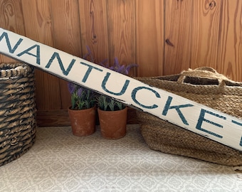Nantucket sign on barnwood hand-painted distressed rustic 49" x 4" READY 2 SHIP