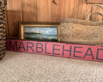 Marblehead Massachusetts nautical sign on barn wood - coastal - handmade - rustic - beach house 35" x 4" READY 2 SHIP