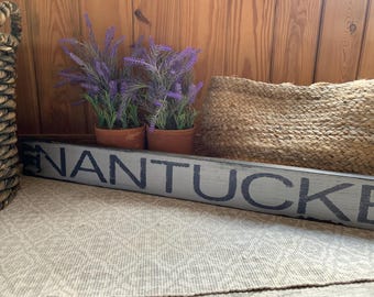 Nantucket sign on barnwood hand-painted distressed rustic 40" x 4" READY 2 SHIP