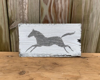 Horse decor - vintage horse - hand-painted distressed on reclaimed barn wood 11" x 5.5" READY 2 SHIP