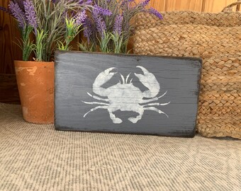 Rustic crab sign, wall art, home decor, beach house decor, beach decor, crab, barn wood, beach sign, crab art 11" x 5.5" READY TO SHIP