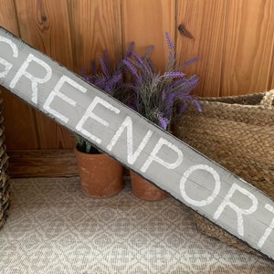 Greenport, NY sign on barn wood - unique - handmade - rustic - beach house decor 30&quot; x 4&quot; READY 2 SHIP