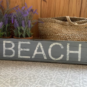 Rustic beach sign on barn wood - one of a kind - handmade - distressed  24&quot; x 5 1/2&quot; READY 2 SHIP