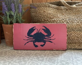 Rustic crab sign, wall art, home decor, beach house decor, beach decor, crab, barn wood, beach sign, crab art 11" x 5.5" READY TO SHIP