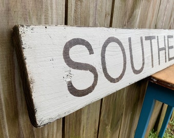 Large Southern Pines, NC sign on rustic barn wood - unique - one of a kind -  handmade 56" x 6"