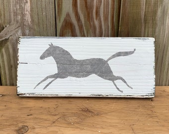 Horse decor - vintage horse - hand-painted distressed on reclaimed barn wood 11" x 5.5" READY 2 SHIP