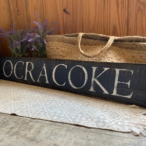 Ocracoke Island NC sign on unique piece of barn wood - unique - handmade - beach house decor 39" x 6" READY 2 SHIP