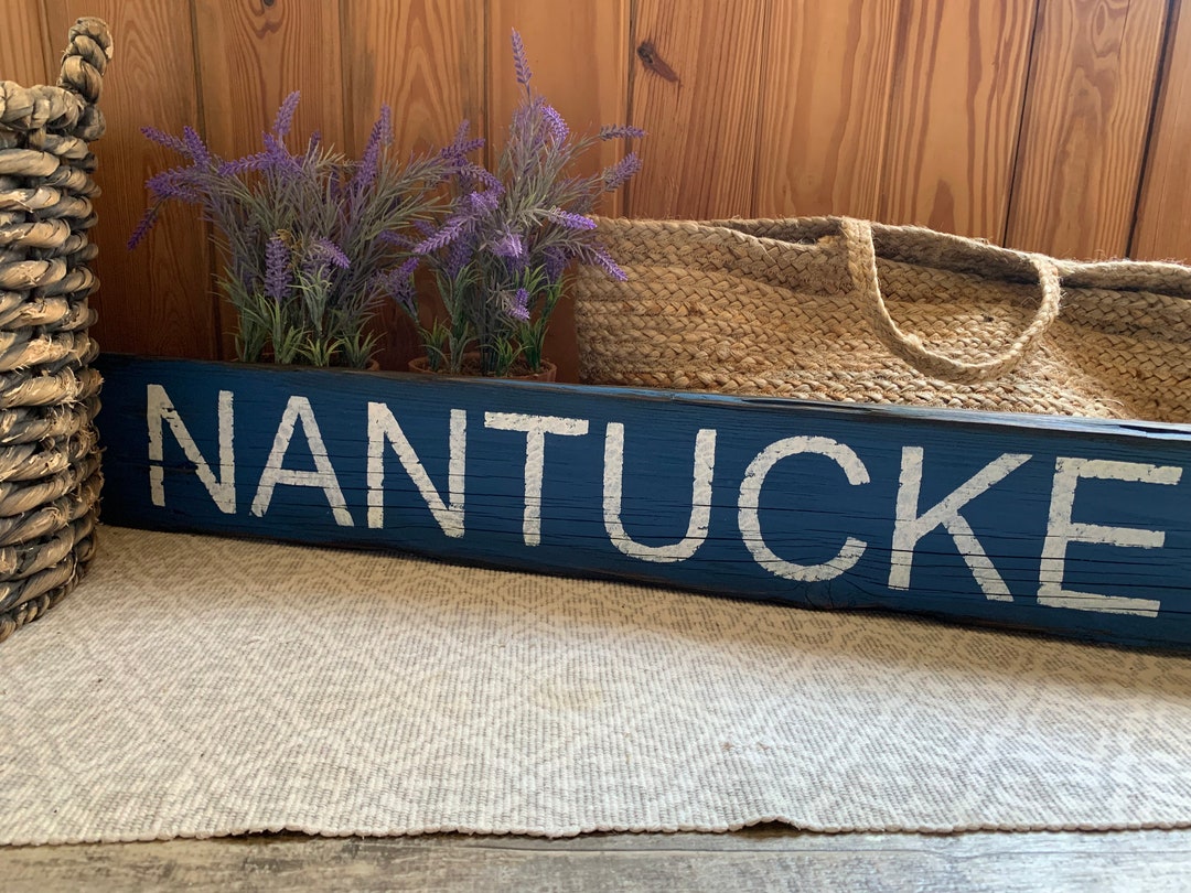 Nantucket Sign on Barnwood Hand-painted Distressed Rustic 40