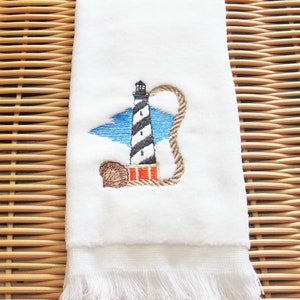 Cape Hatteras Lighthouse Embroidered Fingertip Guest Towel Handmade