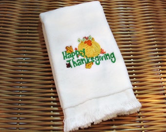Embroidered Finger Tip Towel Thanksgiving Turkey 