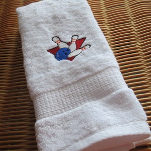 Bowling Embroidered Hand Towel Handmade