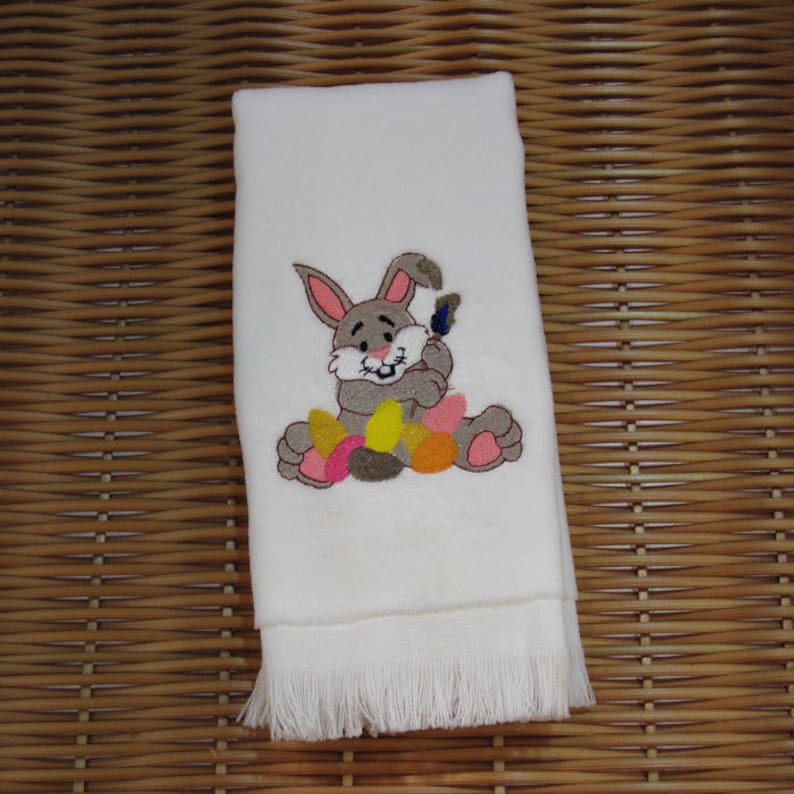Easter Bunny Embroidered Fingertip Guest Towel Handmade Etsy