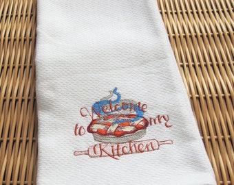 Waffle Weave Embroidered Kitchen Towel Handmade