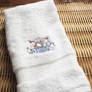 Bowling Strike Embroidered Hand Towel Handmade